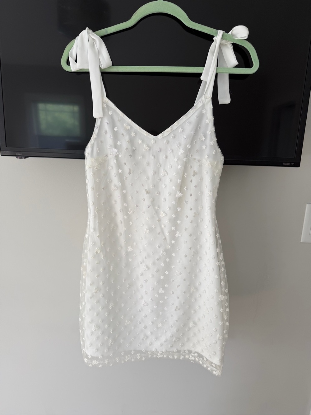 Francesca's Collections White Eyelet Tie-Shoulder Mini Dress